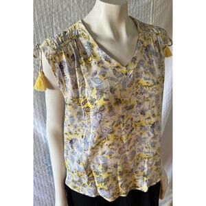 Zac & Rachel Womens Top Blouse Yellow Floral Boho Cottagecore Fairy Vacation L